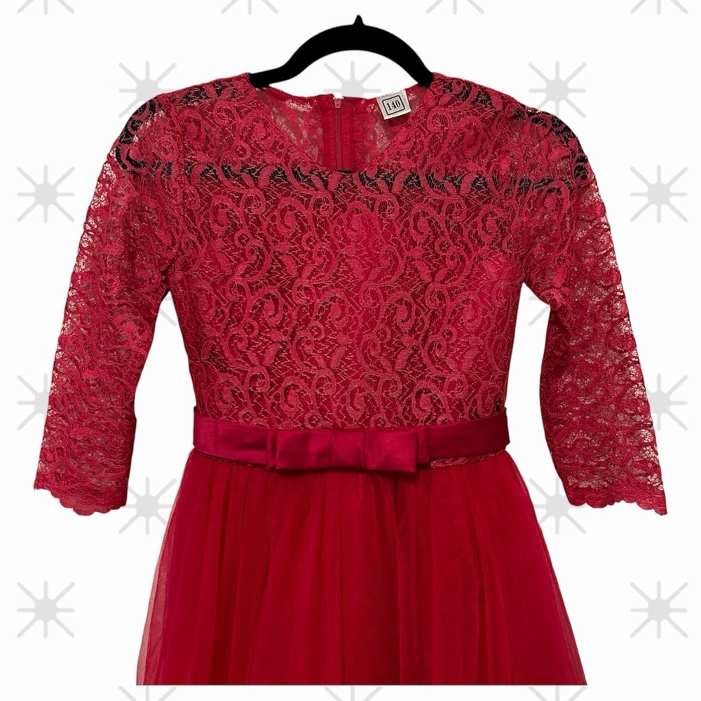 Fuschia girls dress 3/4 sleeves,‎ lace, tulle skirt - Picture 3 of 5